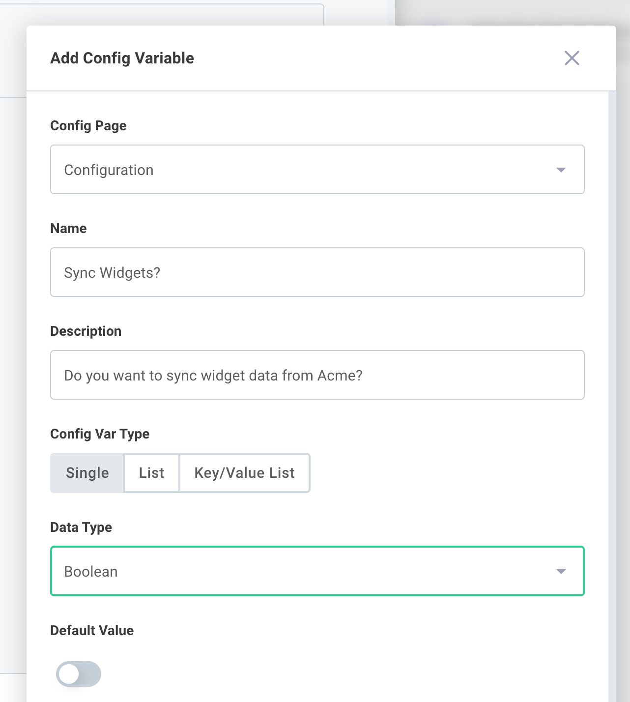 Boolean type config variable