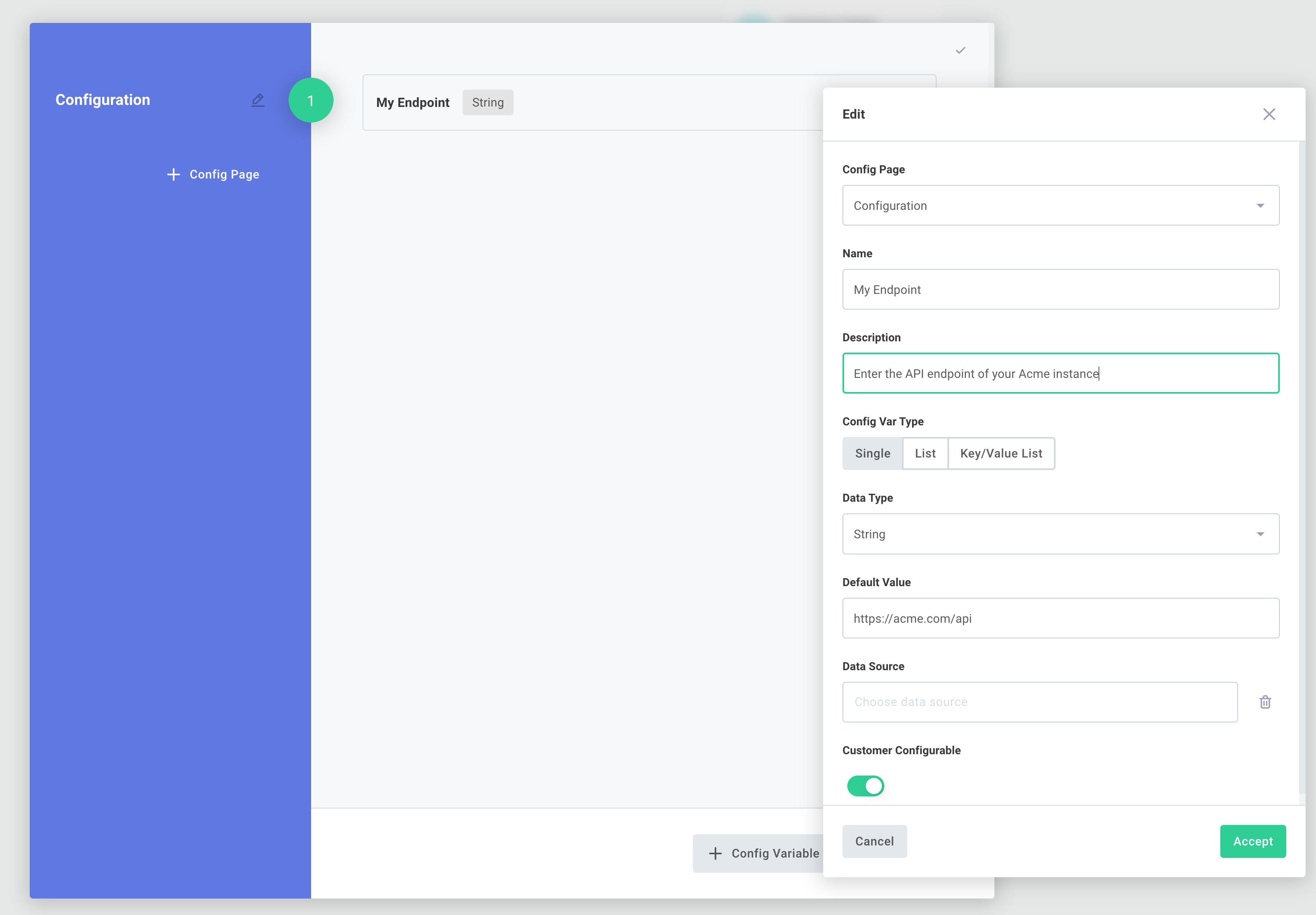 Simple string config variable